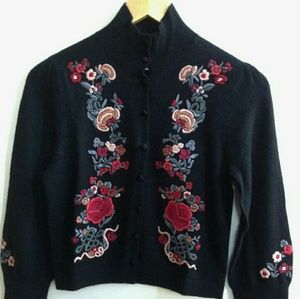 ISO nanette lepore embroidered cardigan sweater l